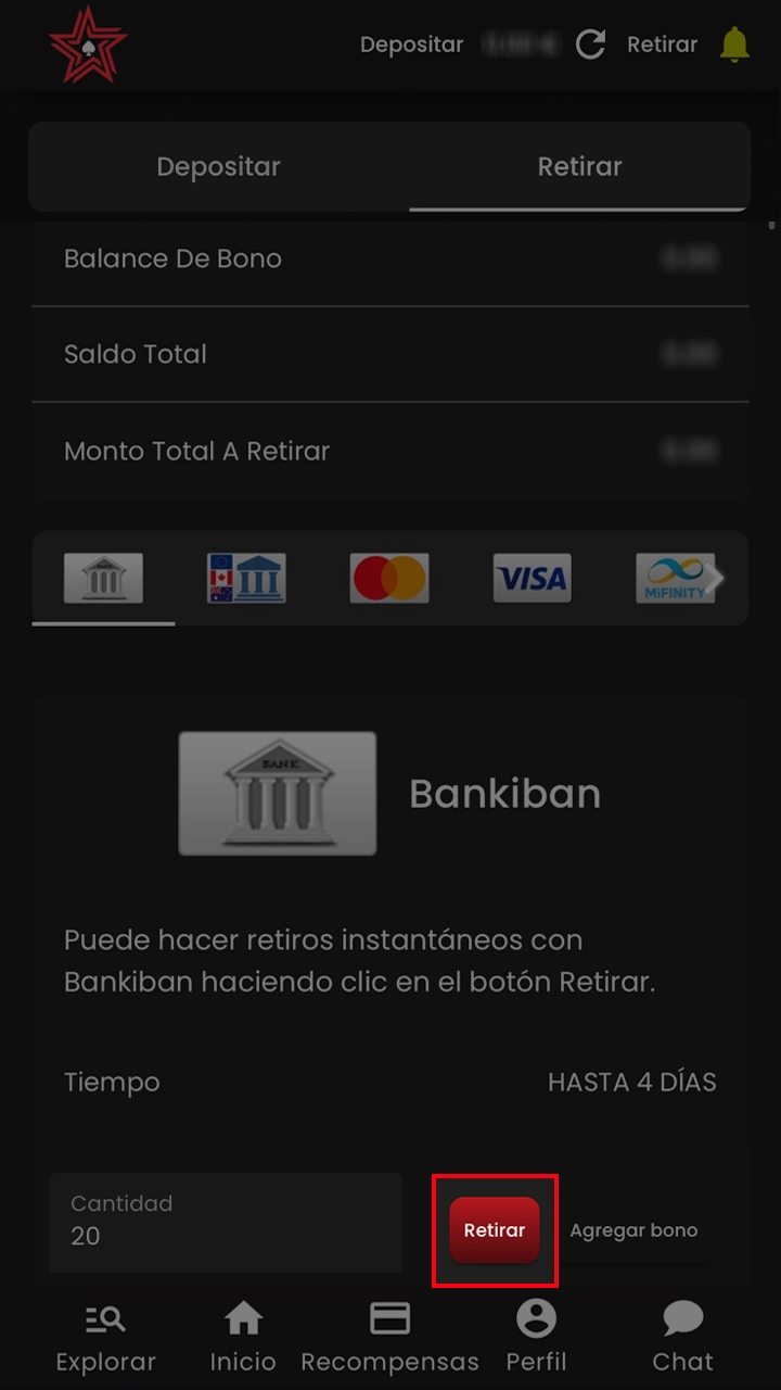 Complete y confirme la retirada de sus ganancias de Casinostars.
