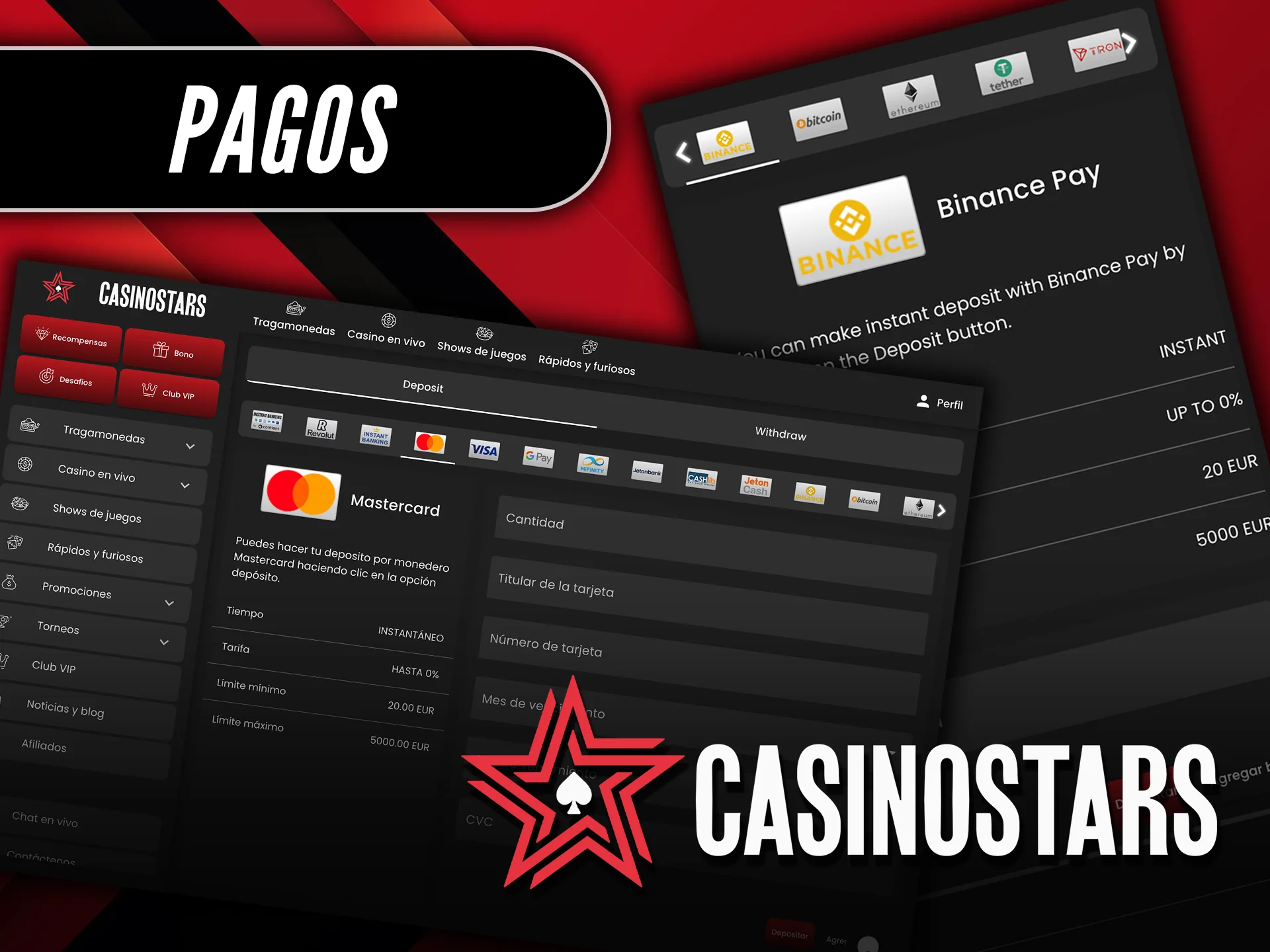 Realiza pagos rápidos y seguros en Casinostars.