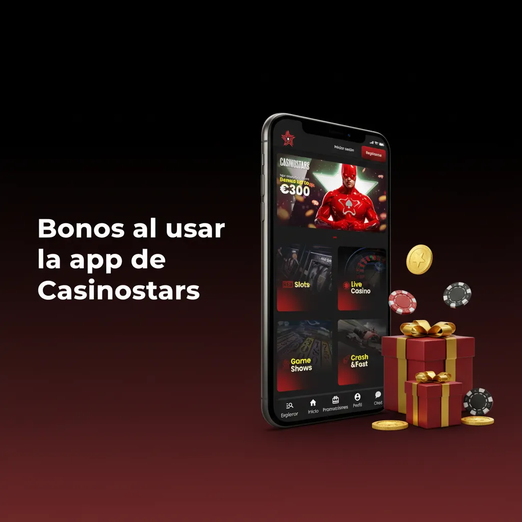 Bonos en la app Casinostars: 100% hasta 300€, iguala depósito en casino y apuestas, giros gratis, cuentas +30 días.