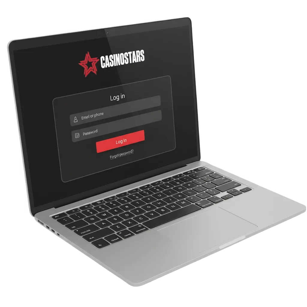 Pantalla de inicio de sesión de Casinostars en web y móvil, con campos de correo y contraseña y seguridad 2FA.
