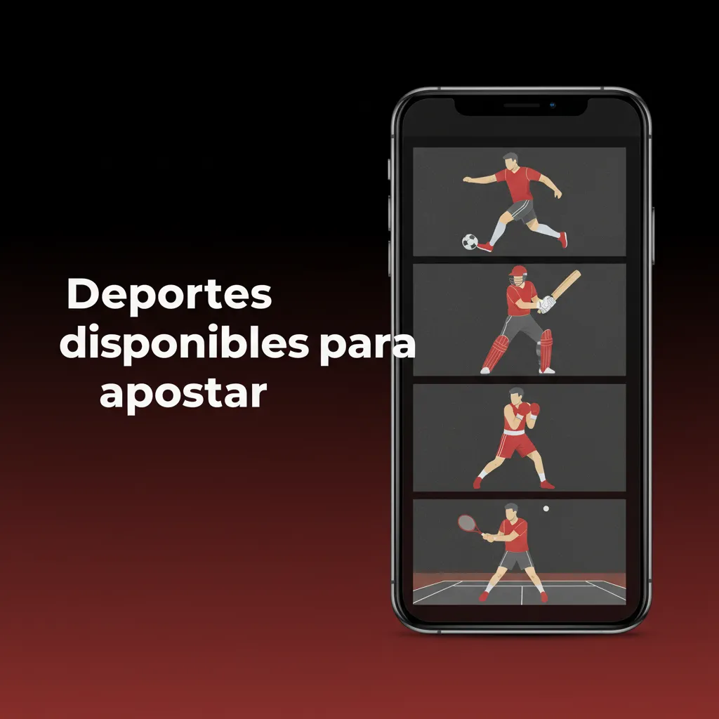 Pantalla móvil con app de apuestas: fútbol, tenis, baloncesto, F1, MotoGP, balonmano, ciclismo, golf, voleibol y eSports.